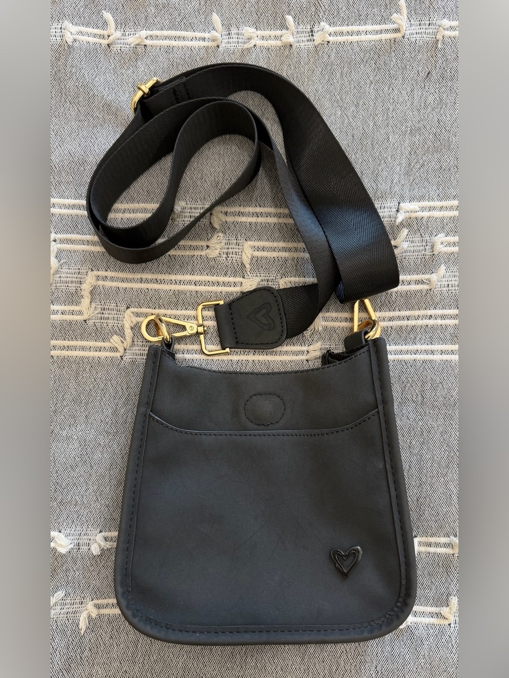 Black Crossbody Bag with Heart Detail - Women’s Crossbody